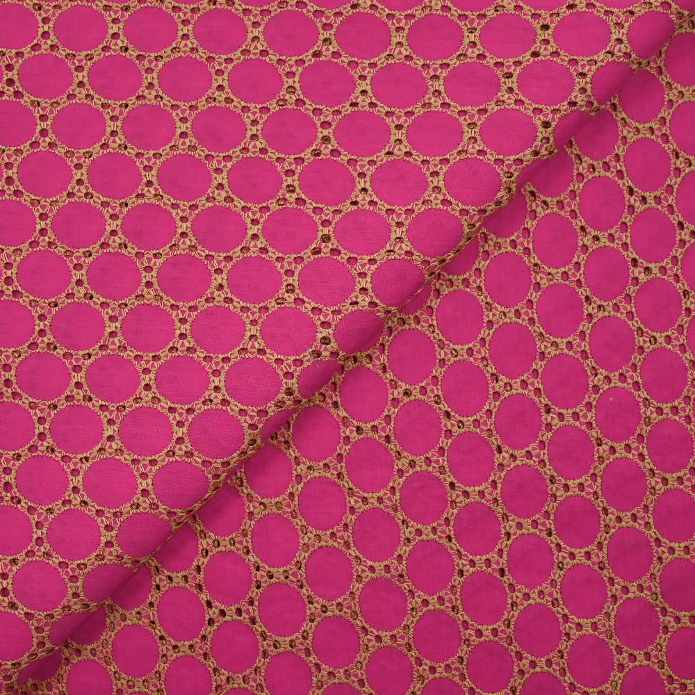 Broderie anglaise festonnée beige Aurélia fond fuchsia - Image 5