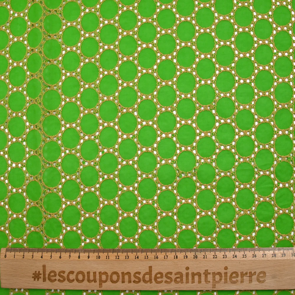 Broderie anglaise festonnée beige Aurélia fond vert pomme - Image 3