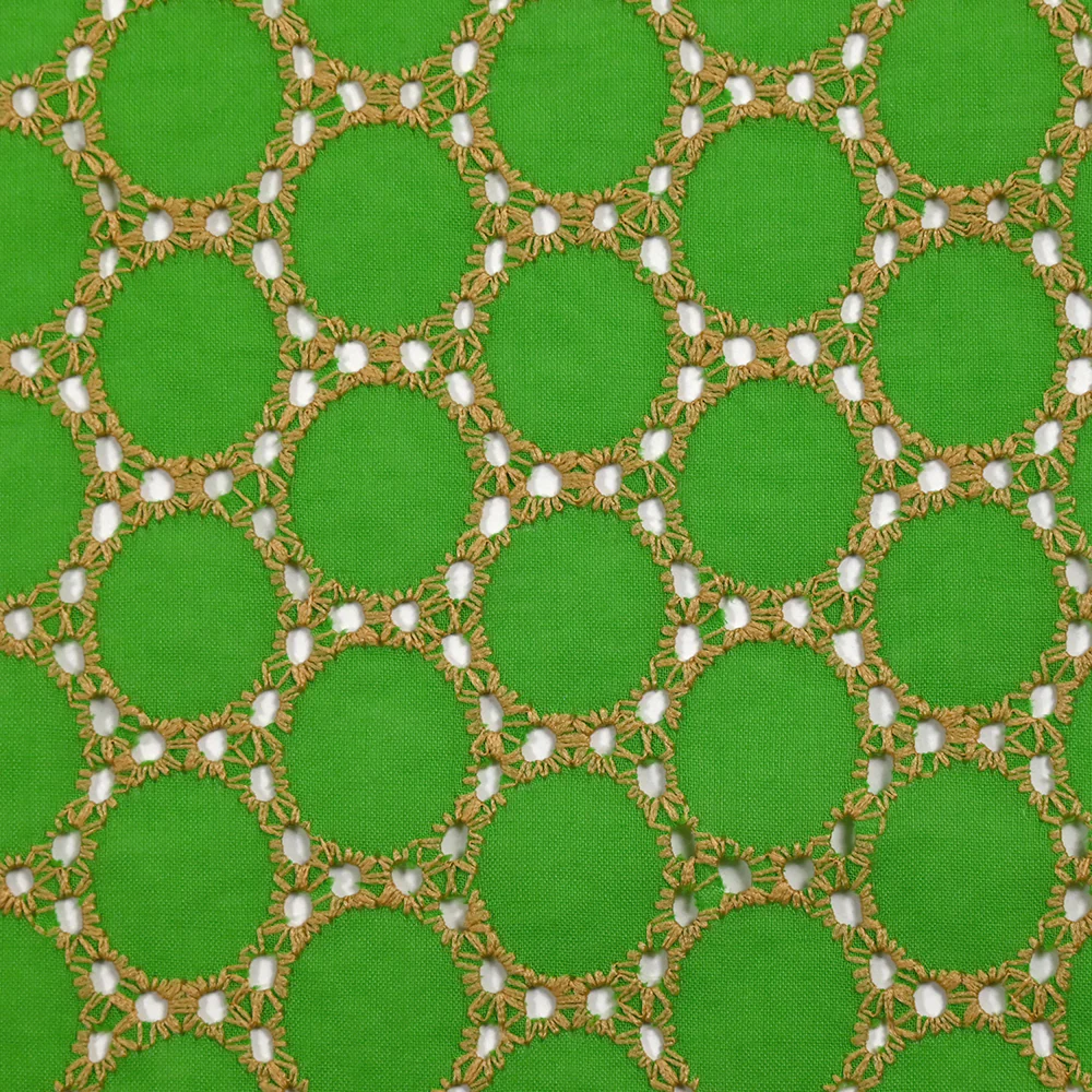 Broderie anglaise festonnée beige Aurélia fond vert pomme - Image 4