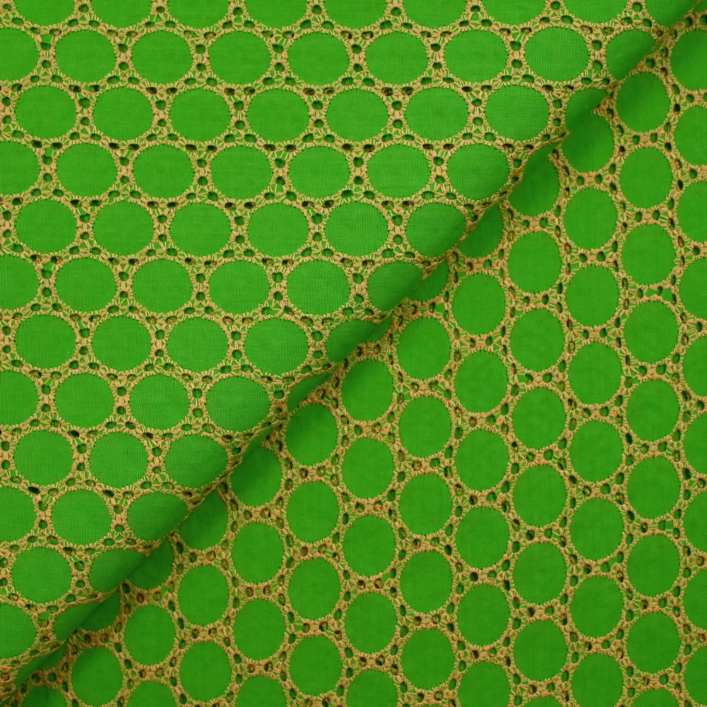 Broderie anglaise festonnée beige Aurélia fond vert pomme - Image 5