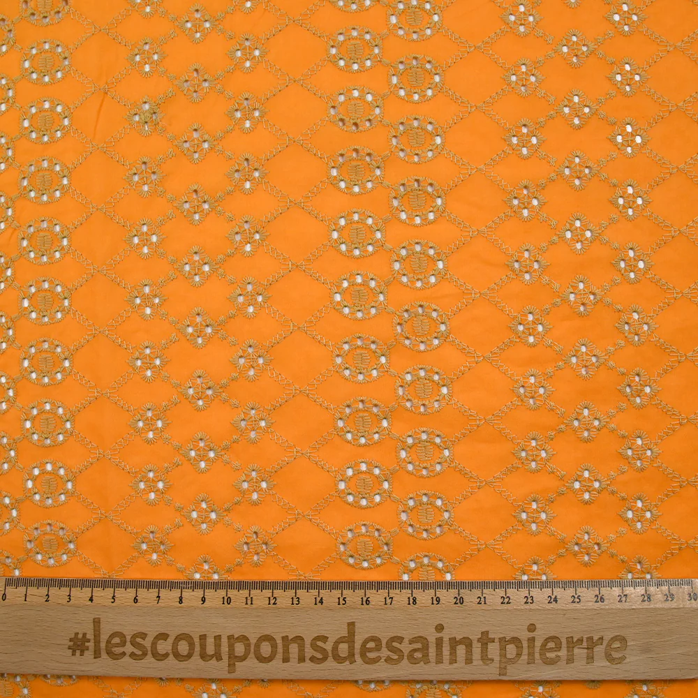 Broderie anglaise festonnée beige Clémence fond orange - Image 3