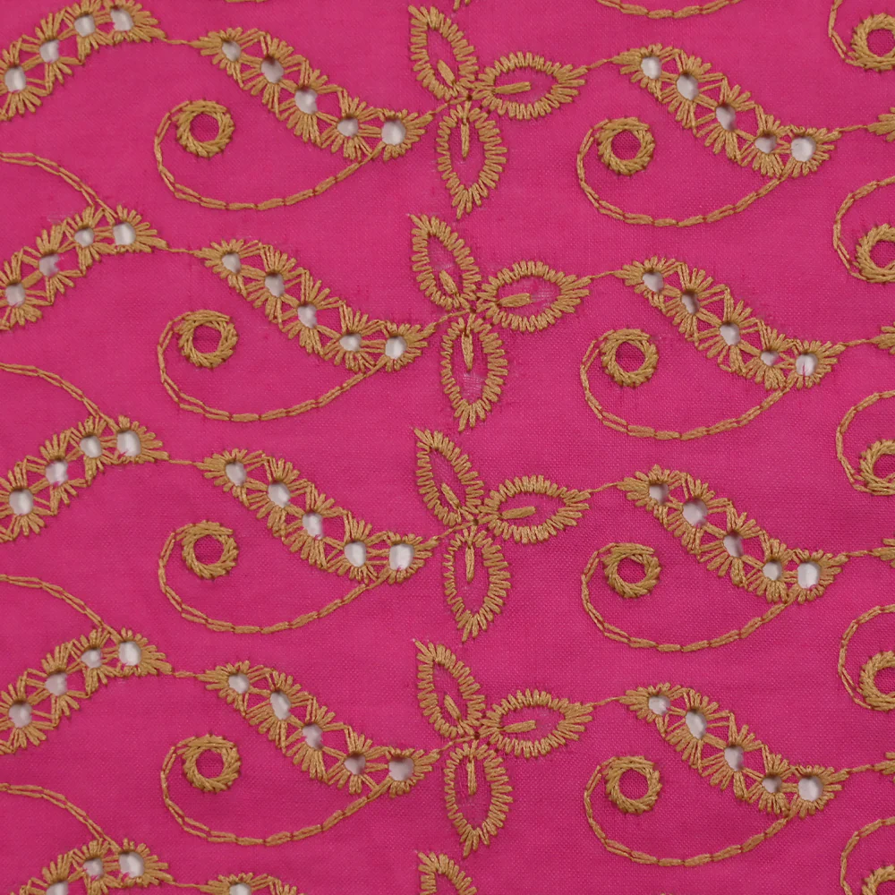 Broderie anglaise festonnée beige Éléonore fond fuchsia - Image 4