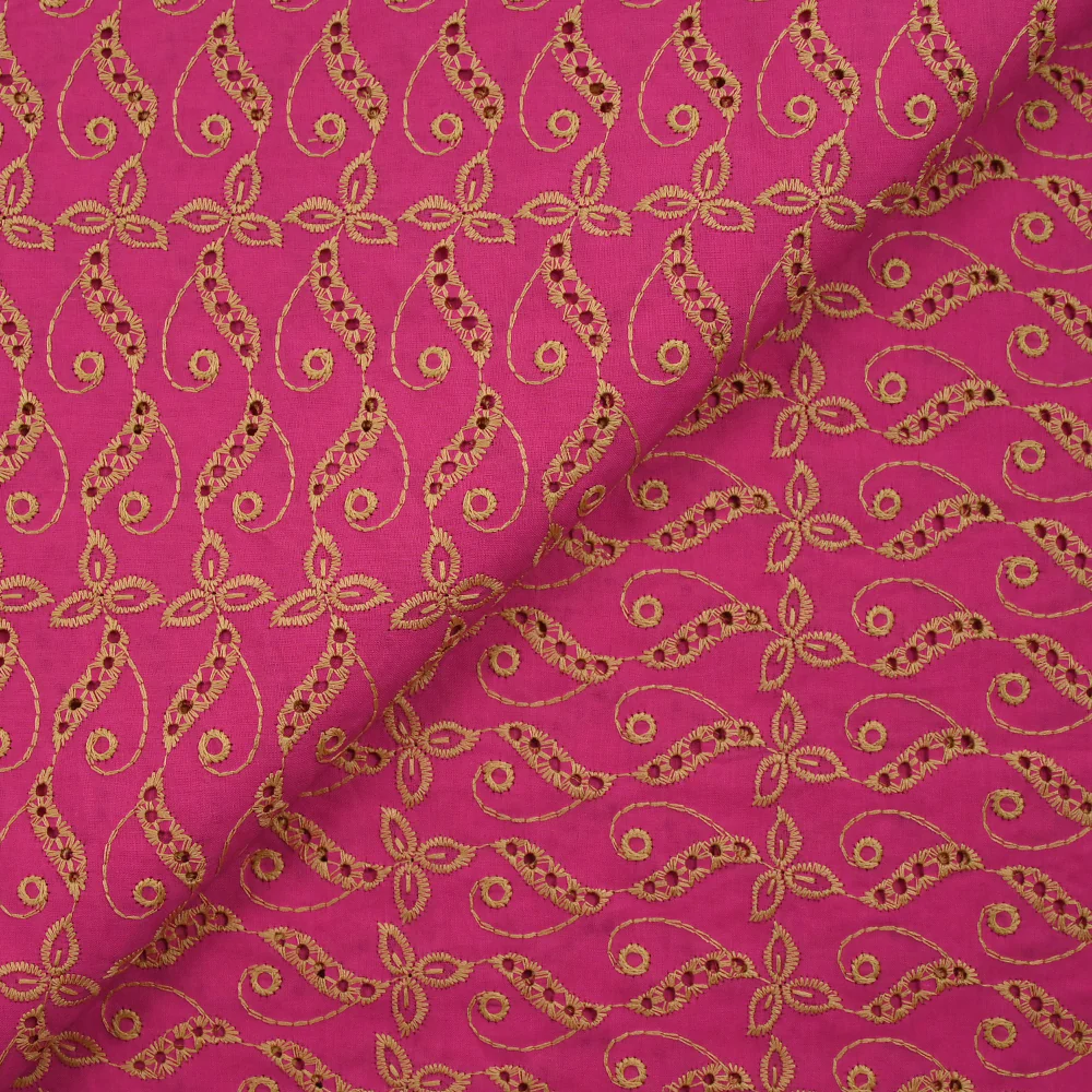 Broderie anglaise festonnée beige Éléonore fond fuchsia - Image 5