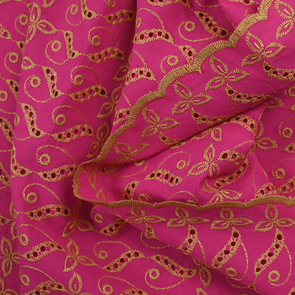 Broderie anglaise festonnée beige Éléonore fond fuchsia - Image 6