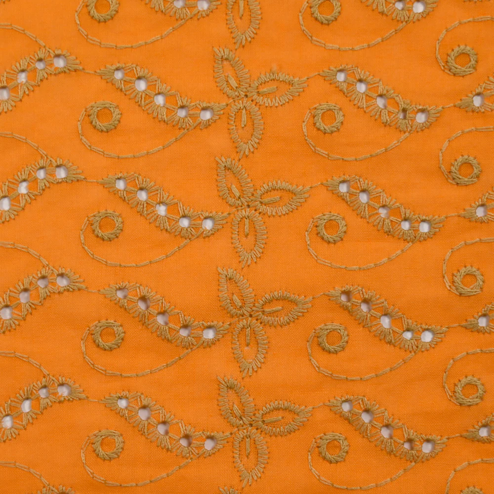 Broderie anglaise festonnée beige Éléonore fond orange - Image 4