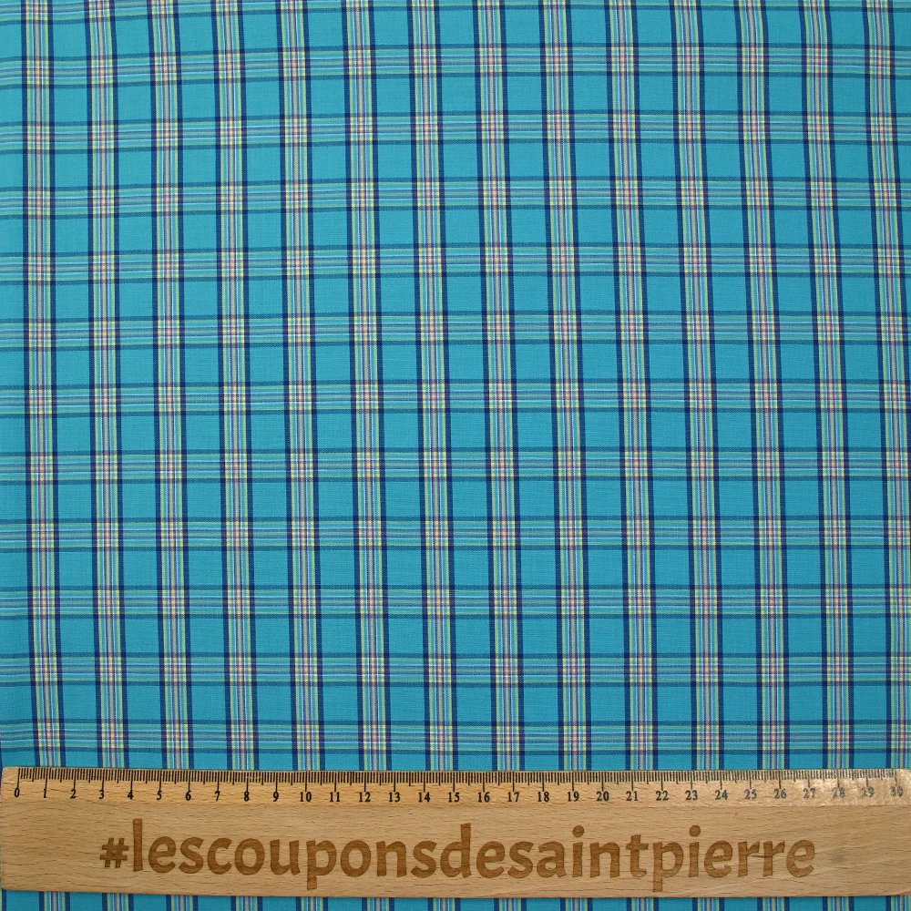 Coton chemise à carreaux fond turquoise - Image 3