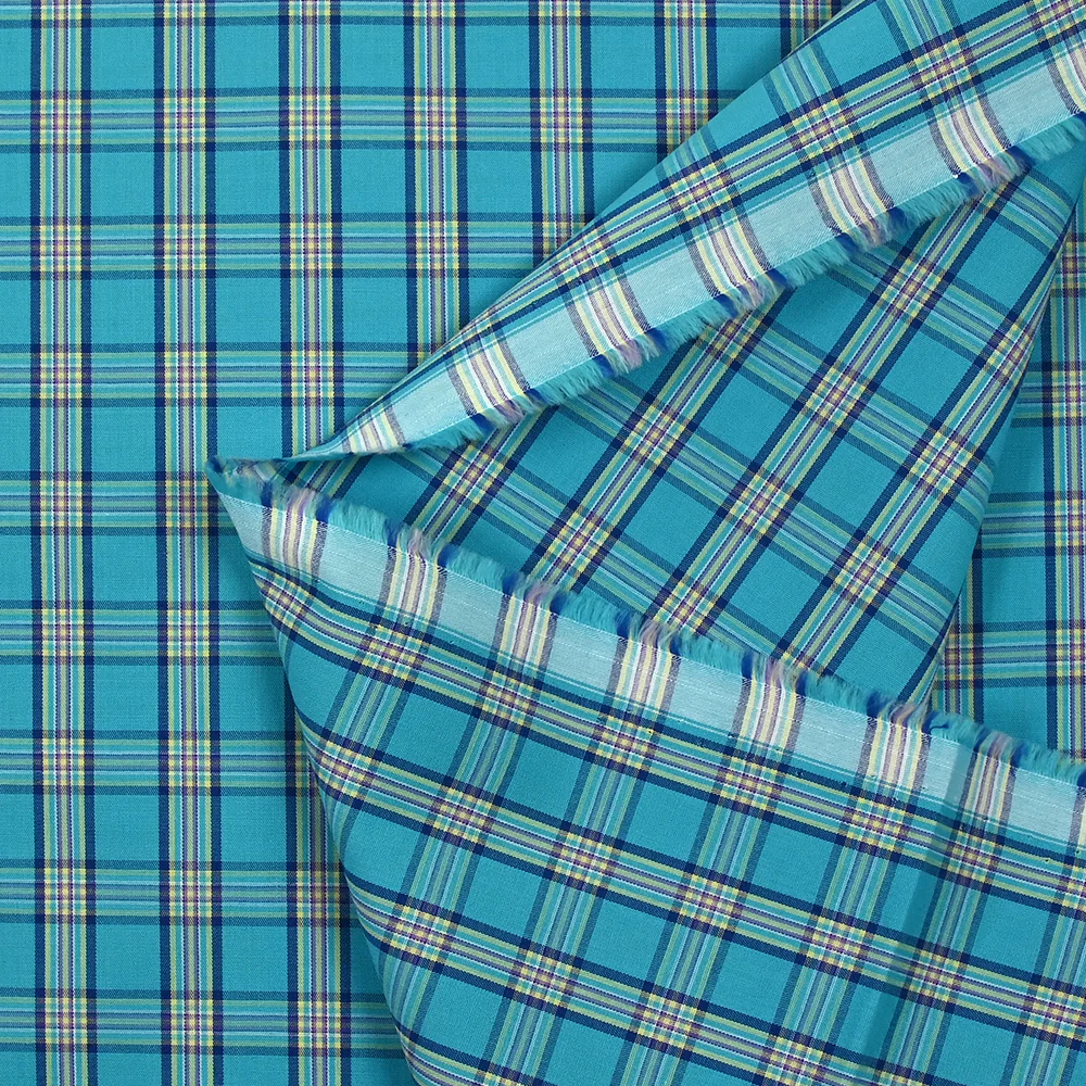Coton chemise à carreaux fond turquoise - Image 5