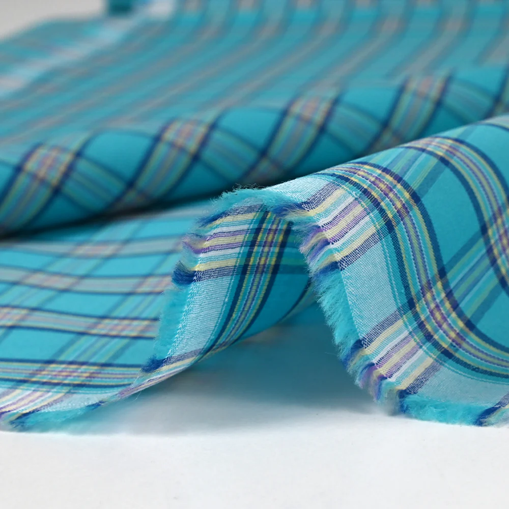 Coton chemise à carreaux fond turquoise - Image 6