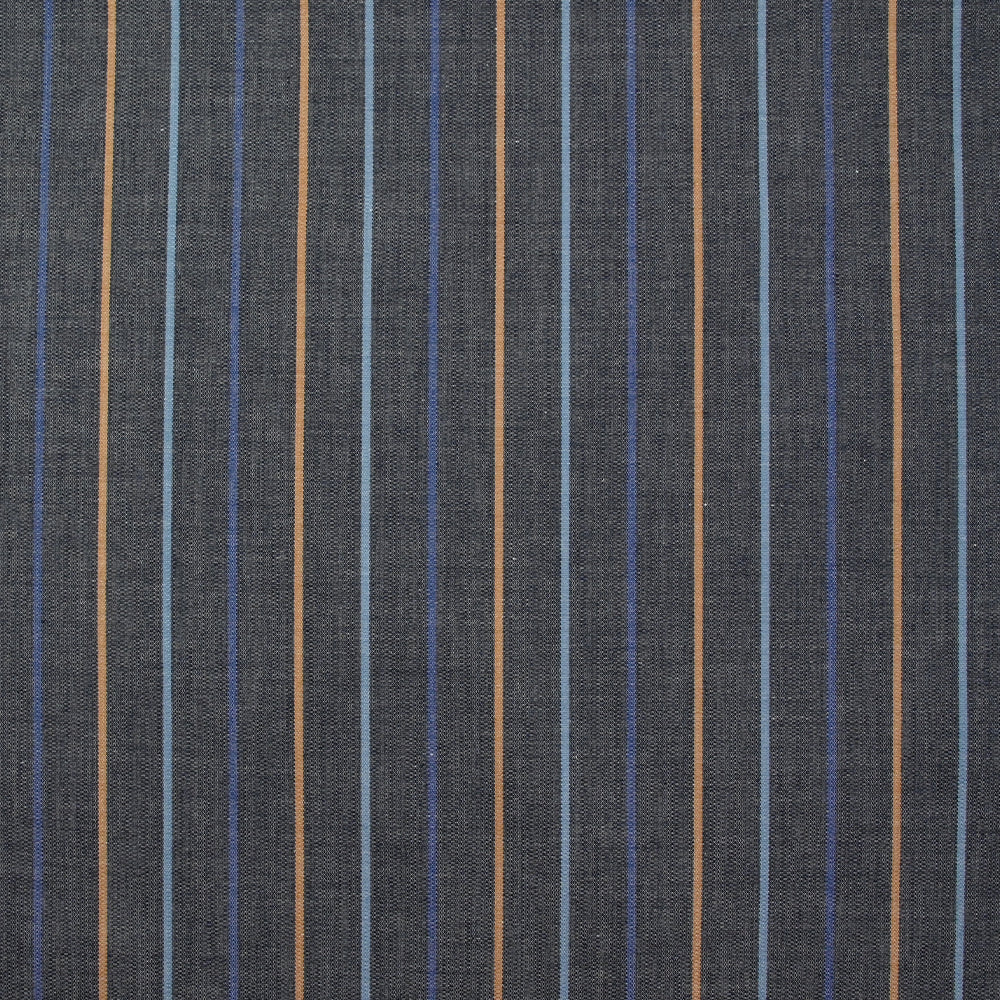 Coton fantaisie rayé bleu et camel fond bleu nuit - Image 4