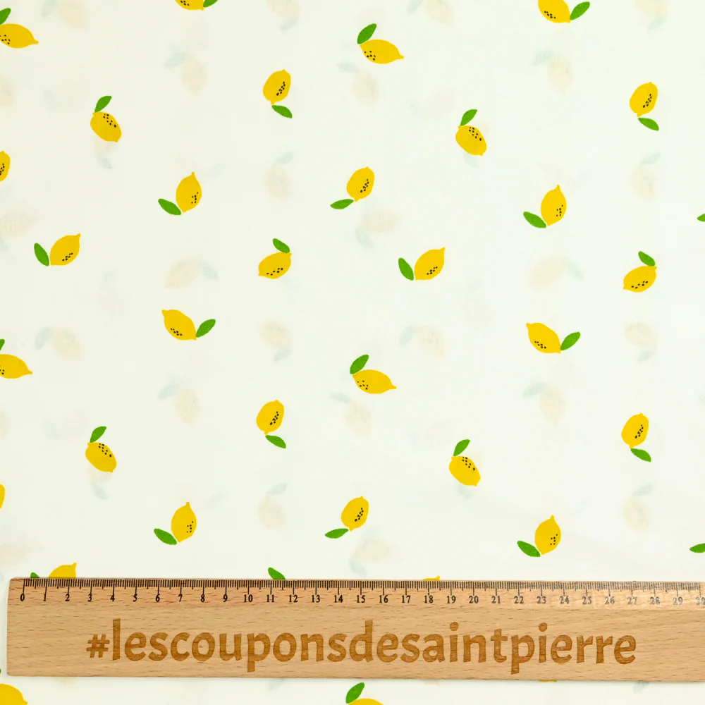 Coton imprimé citron jaune fond blanc - Image 3