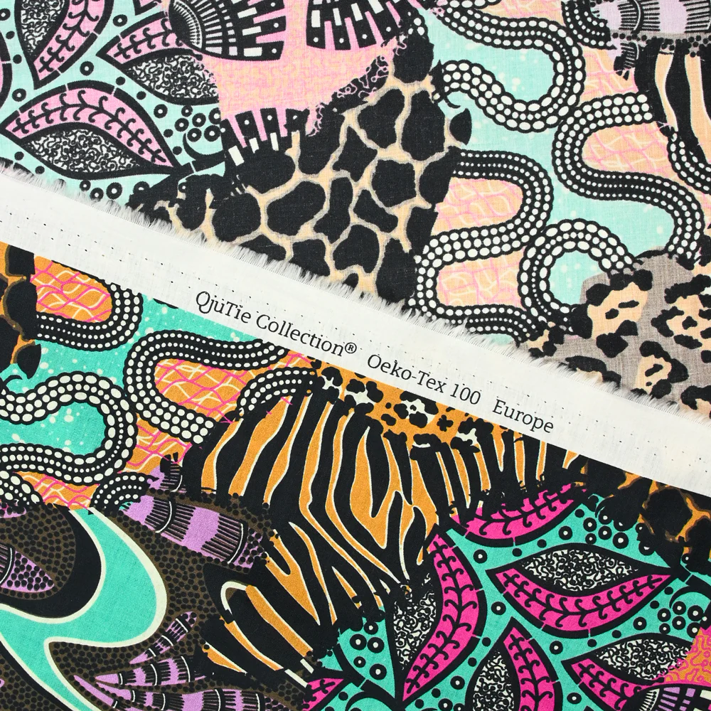 Coton imprimé Giulia ethnique fuchsia et vert au mètre - Image 4