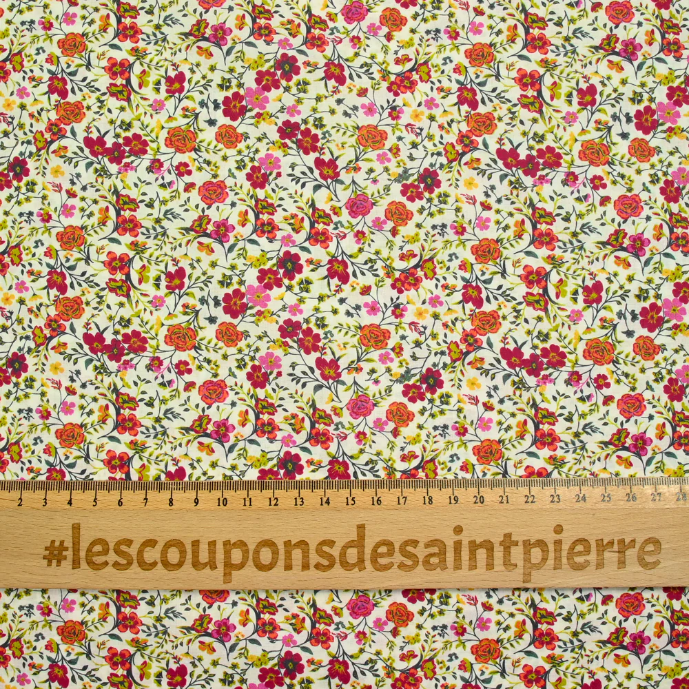 Coton imprimé Greta fleurs fuchsia et orange fond blanc au mètre - Image 4