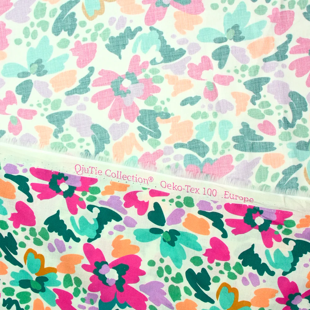 Coton imprimé Martina fleurs fantaisie fuchsia et vert au mètre - Image 5