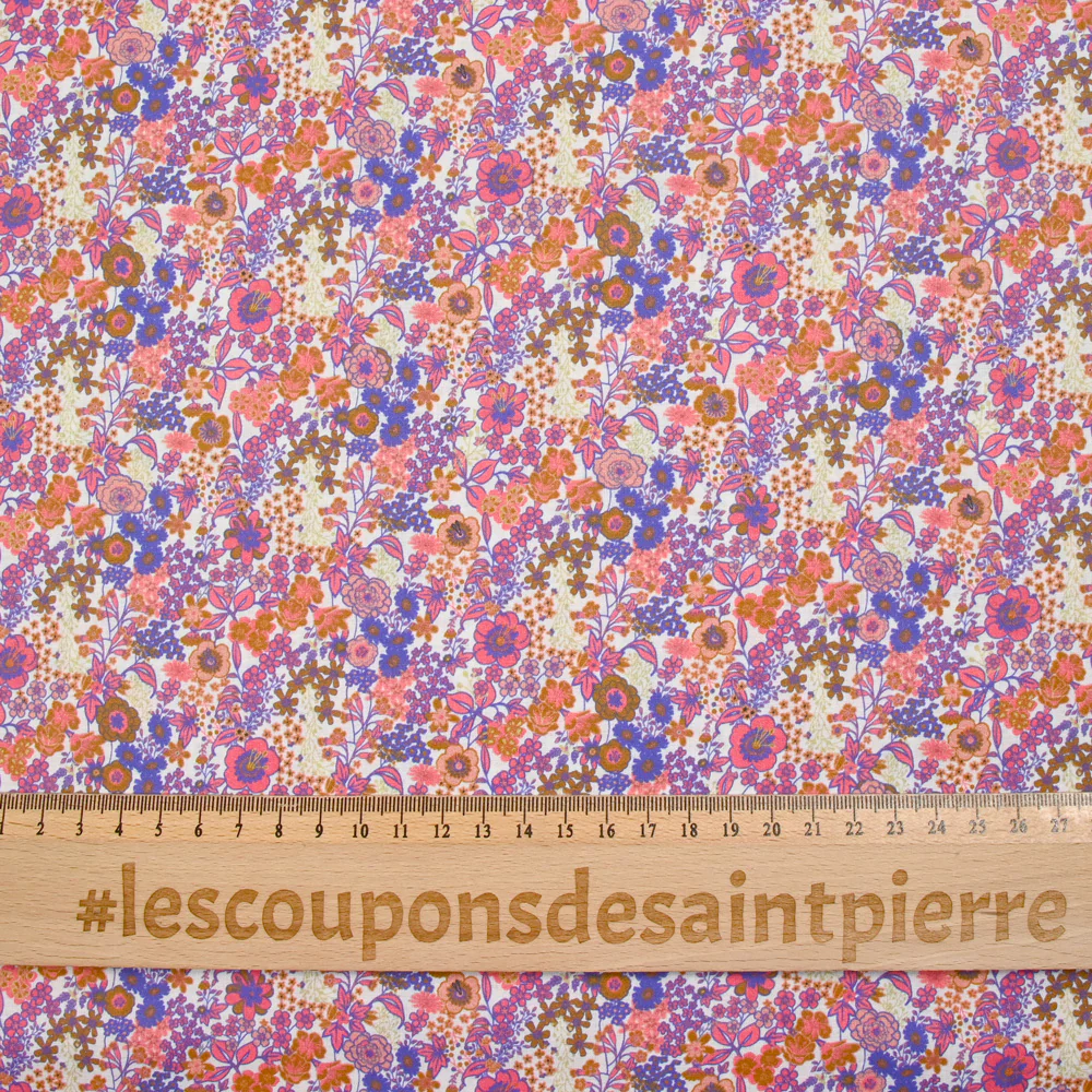 Coton imprimé Matilde fleurs corail et lavande au mètre - Image 4