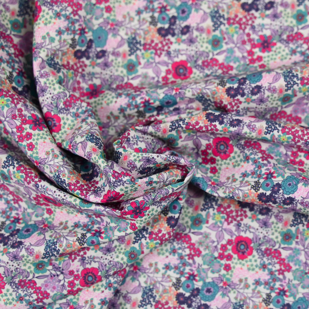 Coton imprimé Matilde fleurs fuchsia et canard au mètre - Image 3