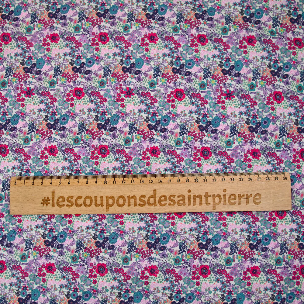 Coton imprimé Matilde fleurs fuchsia et canard au mètre - Image 4