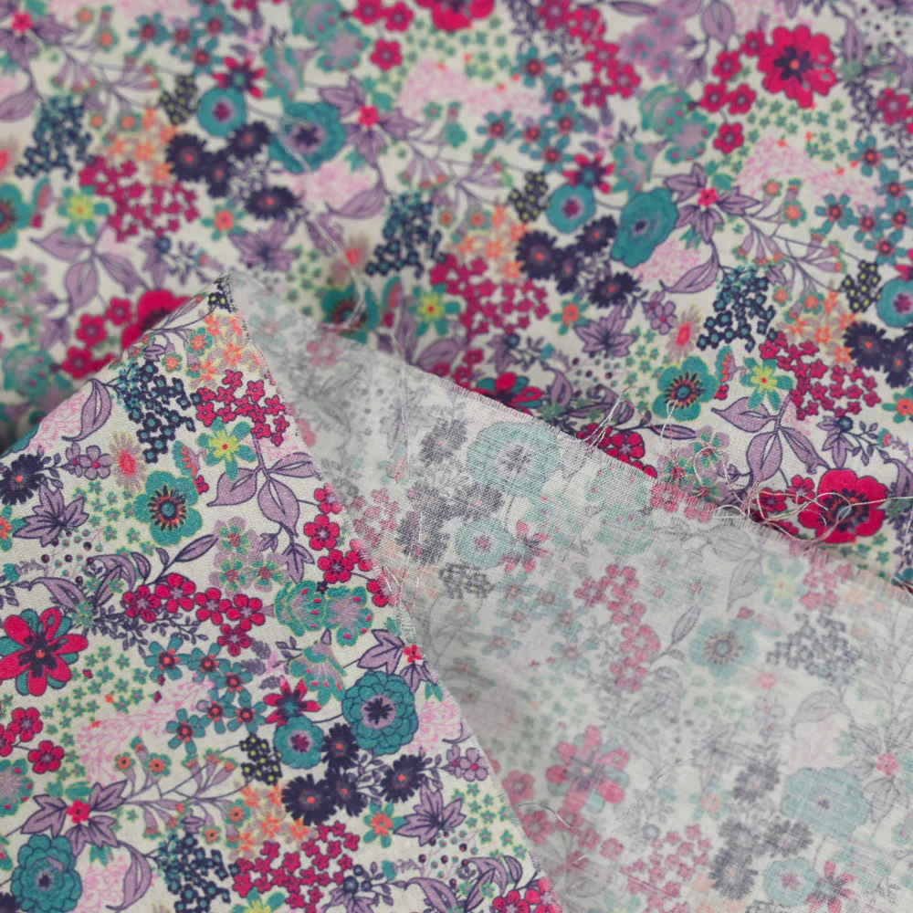 Coton imprimé Matilde fleurs fuchsia et canard au mètre - Image 5