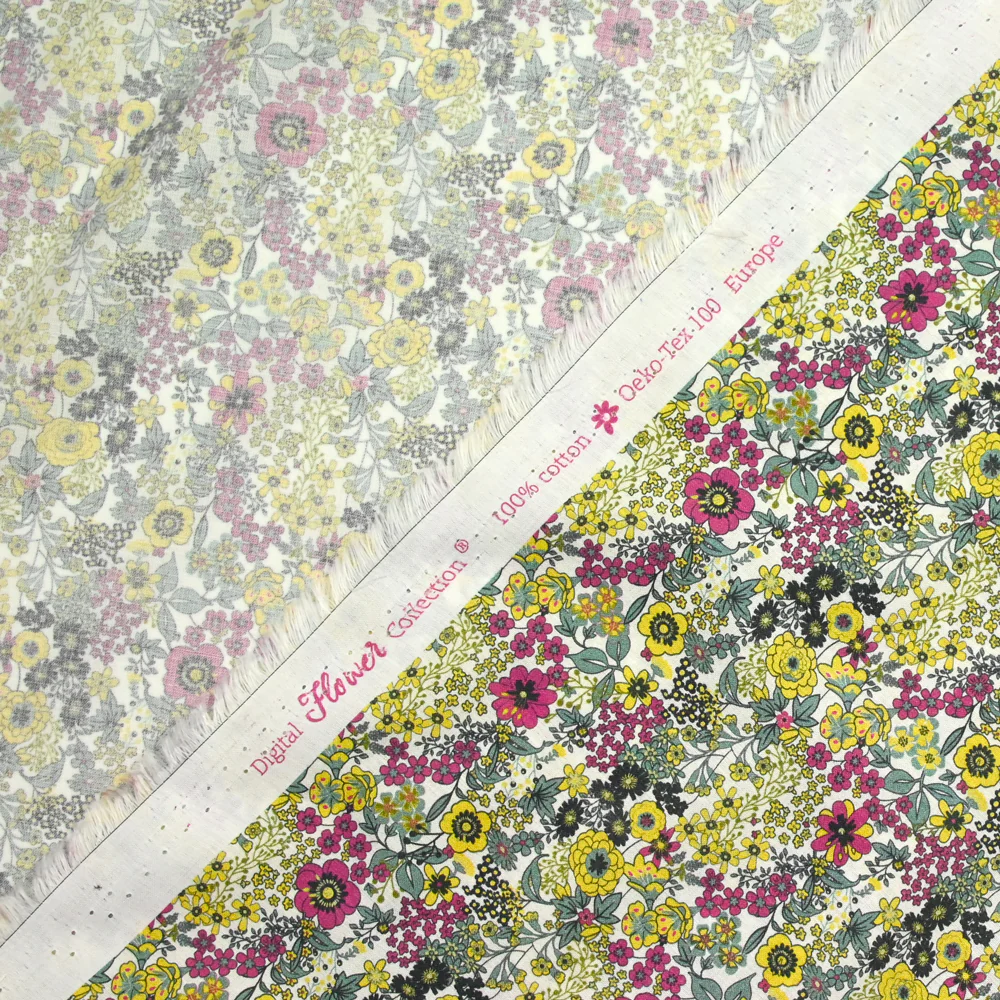 Coton imprimé Matilde fleurs fuchsia et jaune au mètre - Image 5