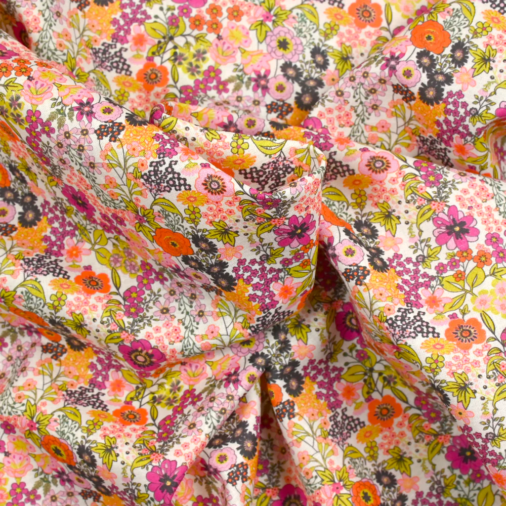 Coton imprimé Matilde fleurs orange et fuchsia au mètre - Image 3