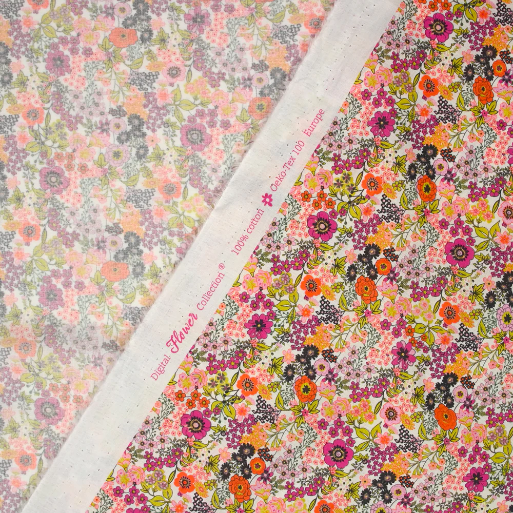 Coton imprimé Matilde fleurs orange et fuchsia au mètre - Image 4