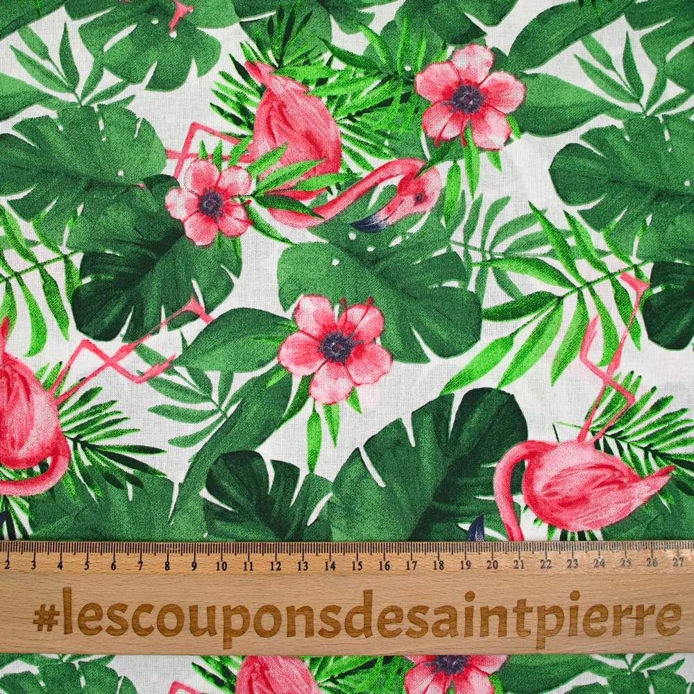 Coton imprimé monstera et flamant rose - Image 3