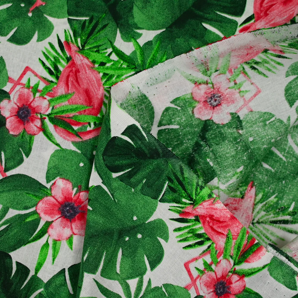 Coton imprimé monstera et flamant rose - Image 4