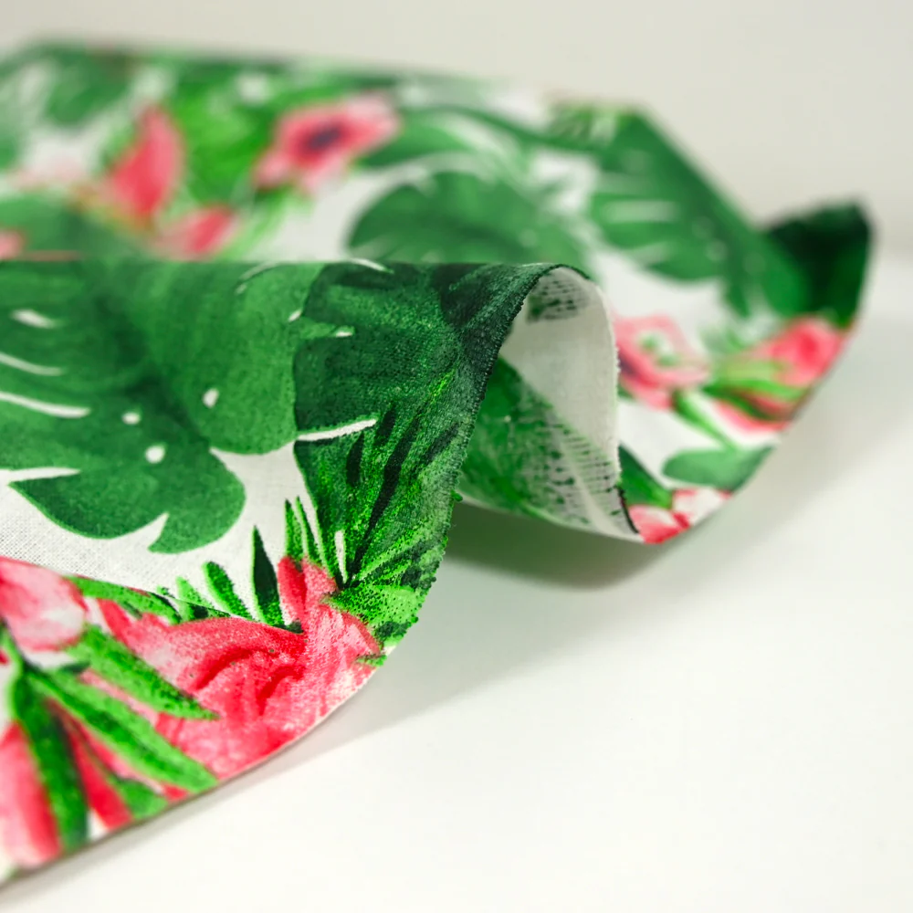 Coton imprimé monstera et flamant rose - Image 5