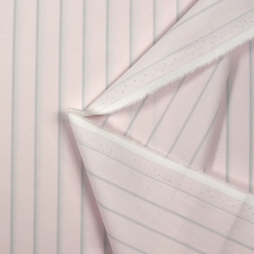 Coton imprimé rayé gris fond rose pâle - Image 5