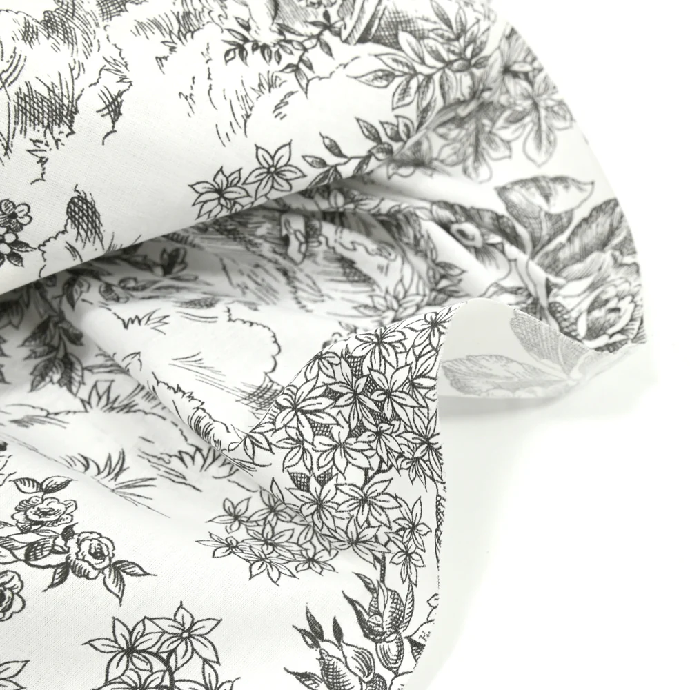 Coton imprimé toile de jouy noir - Image 4