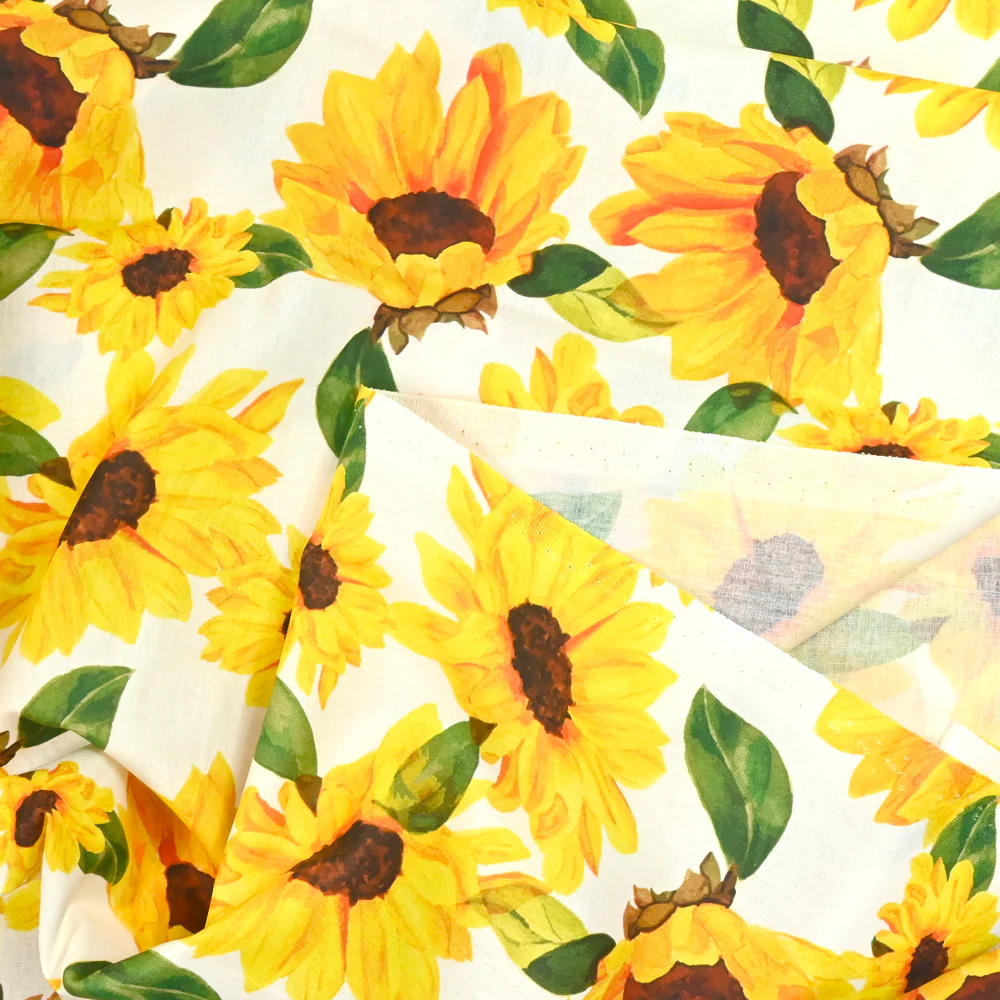 Coton imprimé tournesol jaune fond blanc - Image 4