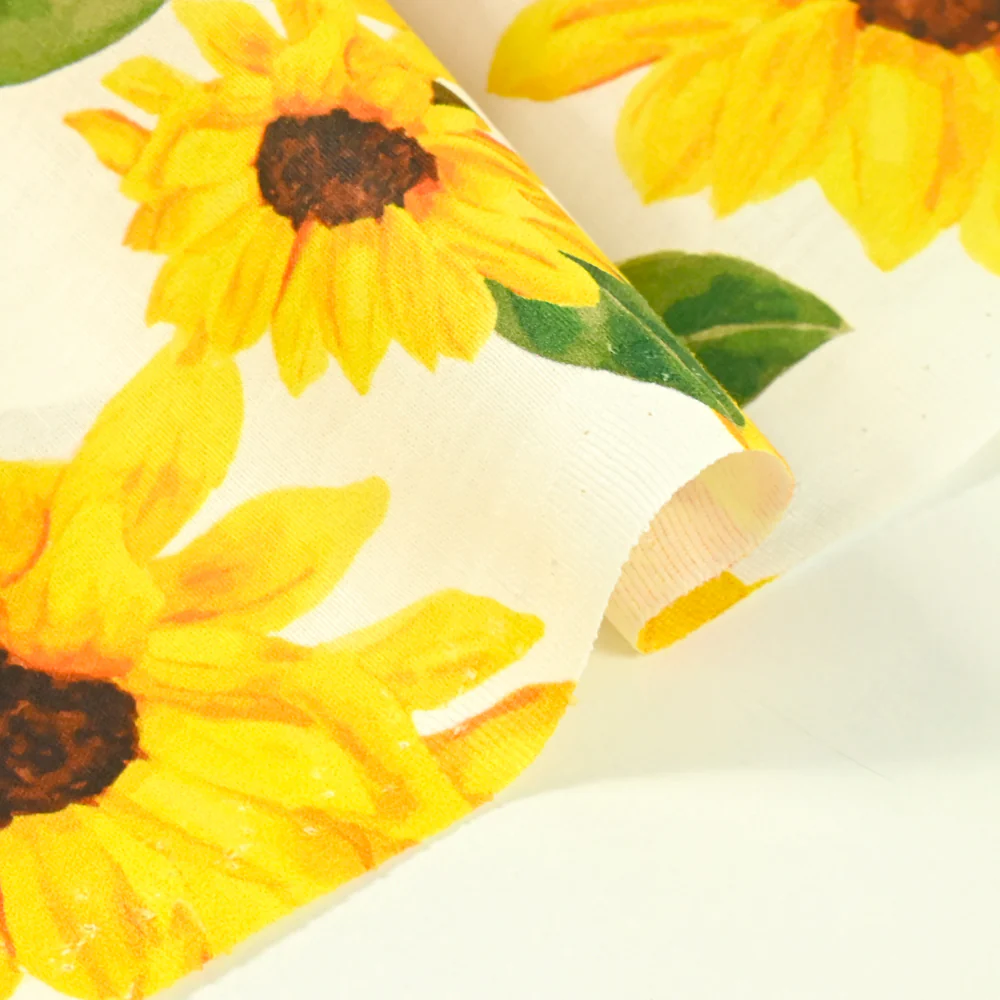 Coton imprimé tournesol jaune fond blanc - Image 5