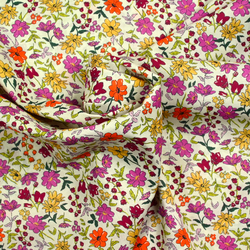 Coton imprimé Vittoria fleurs vintage fond écru au mètre - Image 4