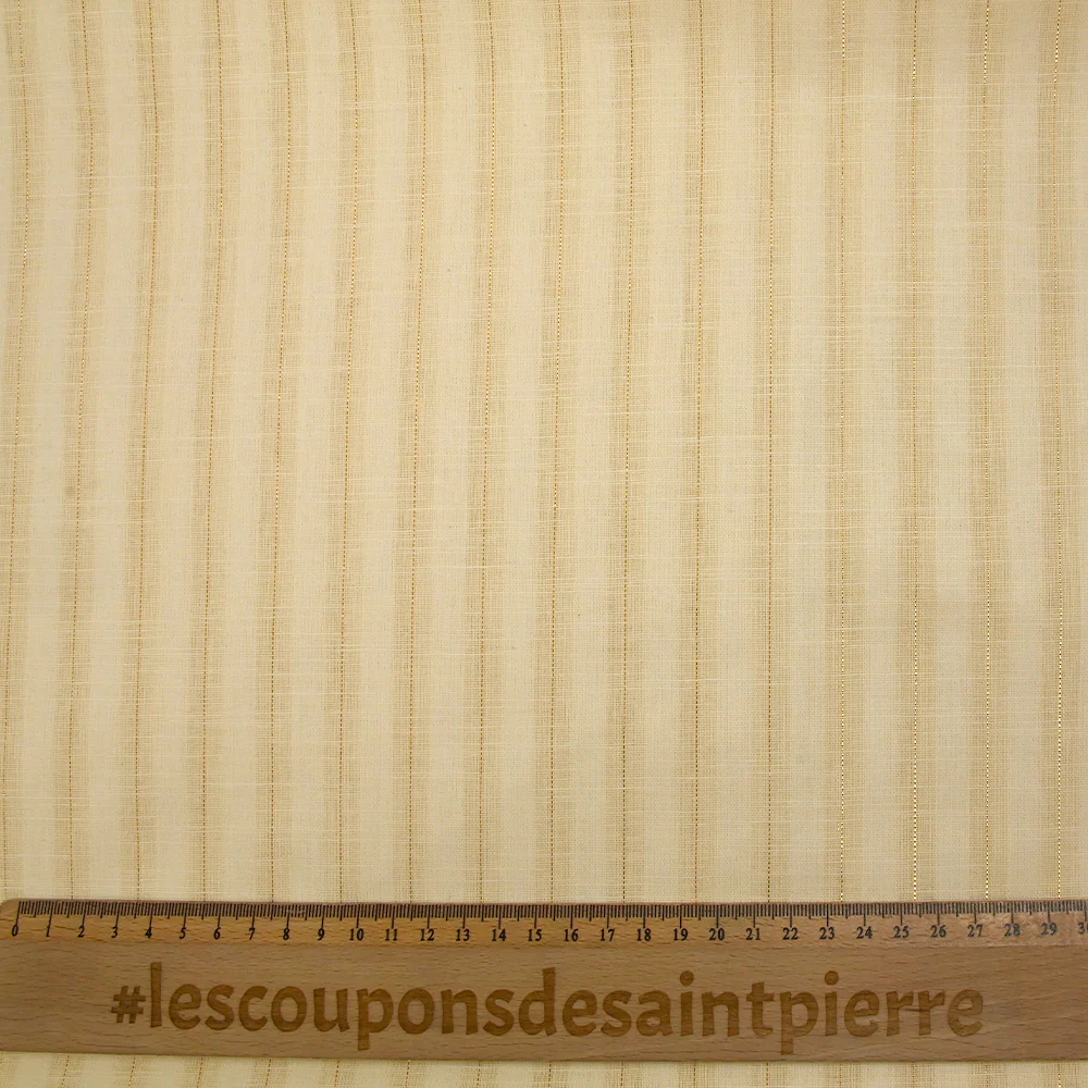 Coton lin rayé Lurex doré fond crème brûlée - Image 3