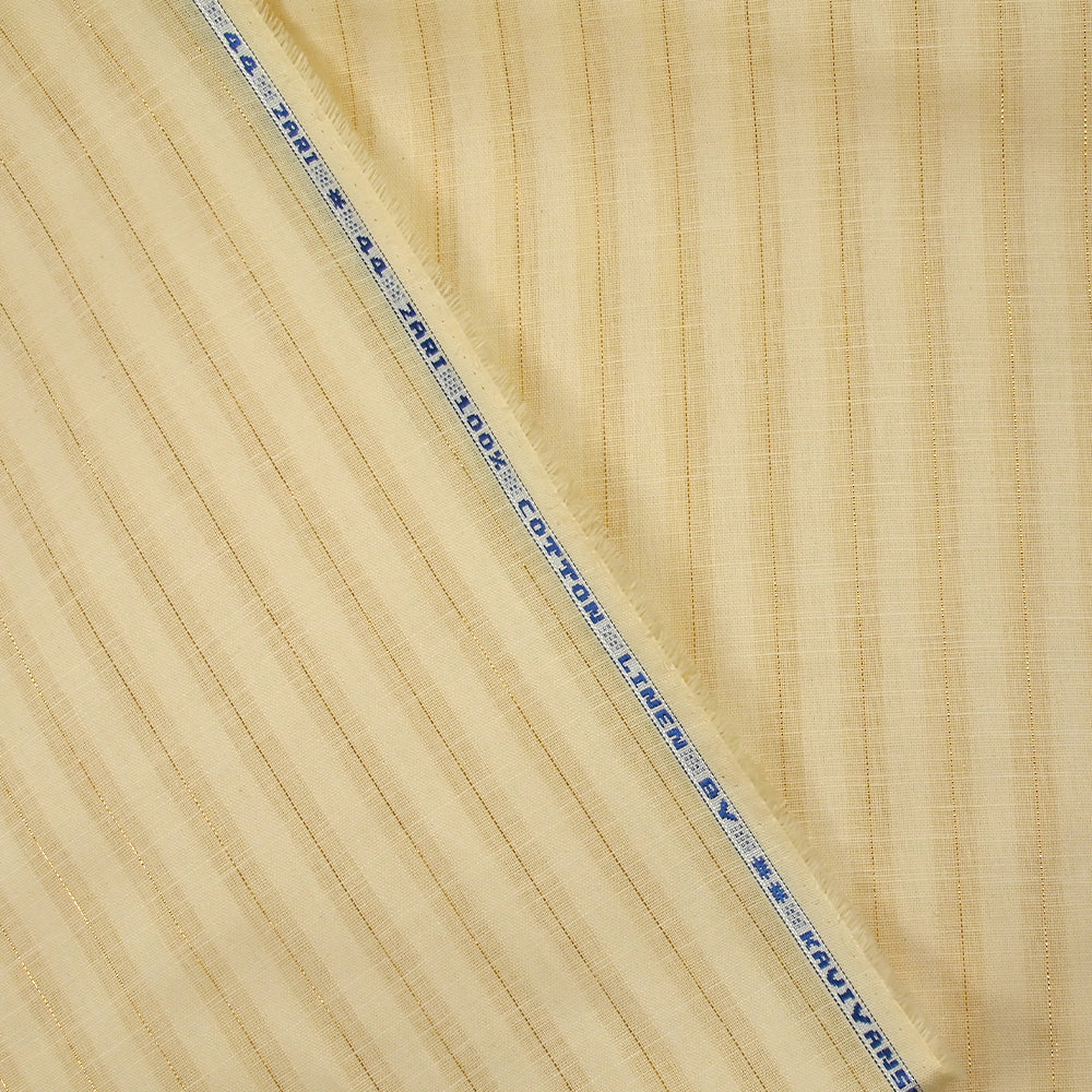 Coton lin rayé Lurex doré fond crème brûlée - Image 6