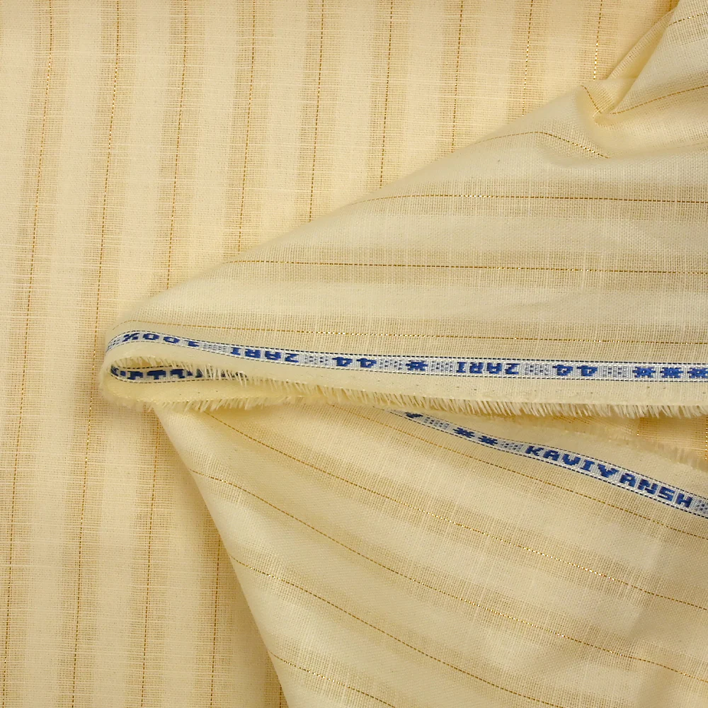 Coton lin rayé Lurex doré fond crème brûlée - Image 8