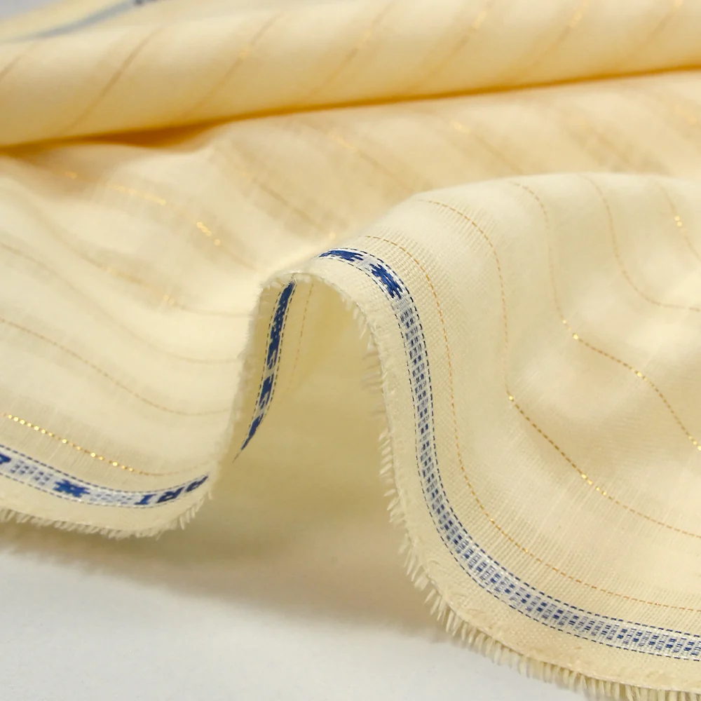 Coton lin rayé Lurex doré fond crème brûlée - Image 9