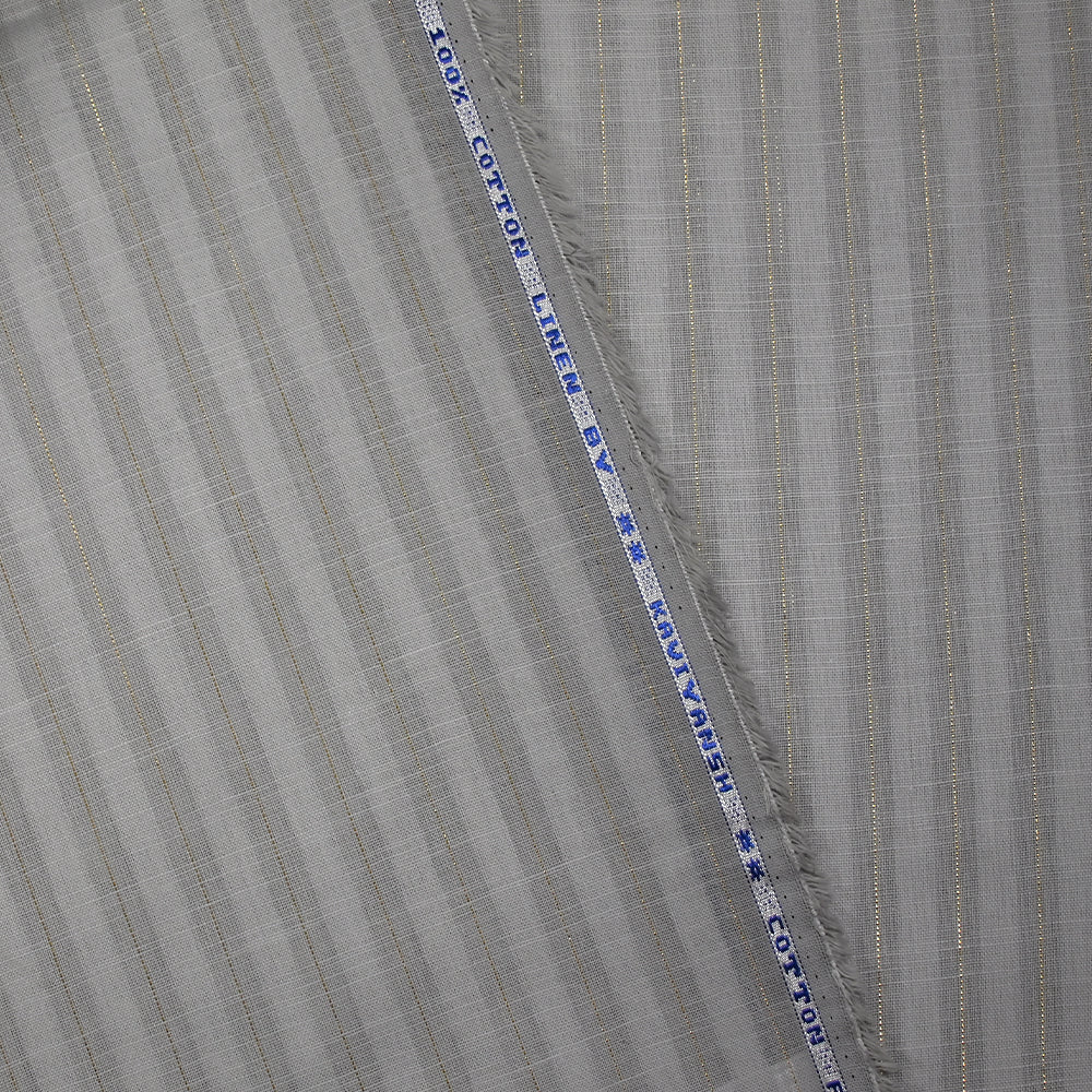 Coton lin rayé Lurex doré fond gris - Image 6