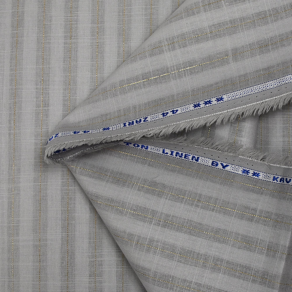 Coton lin rayé Lurex doré fond gris - Image 8