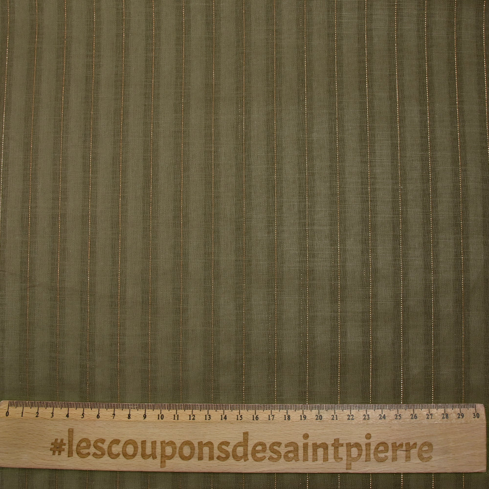 Coton lin rayé Lurex doré fond kaki - Image 3