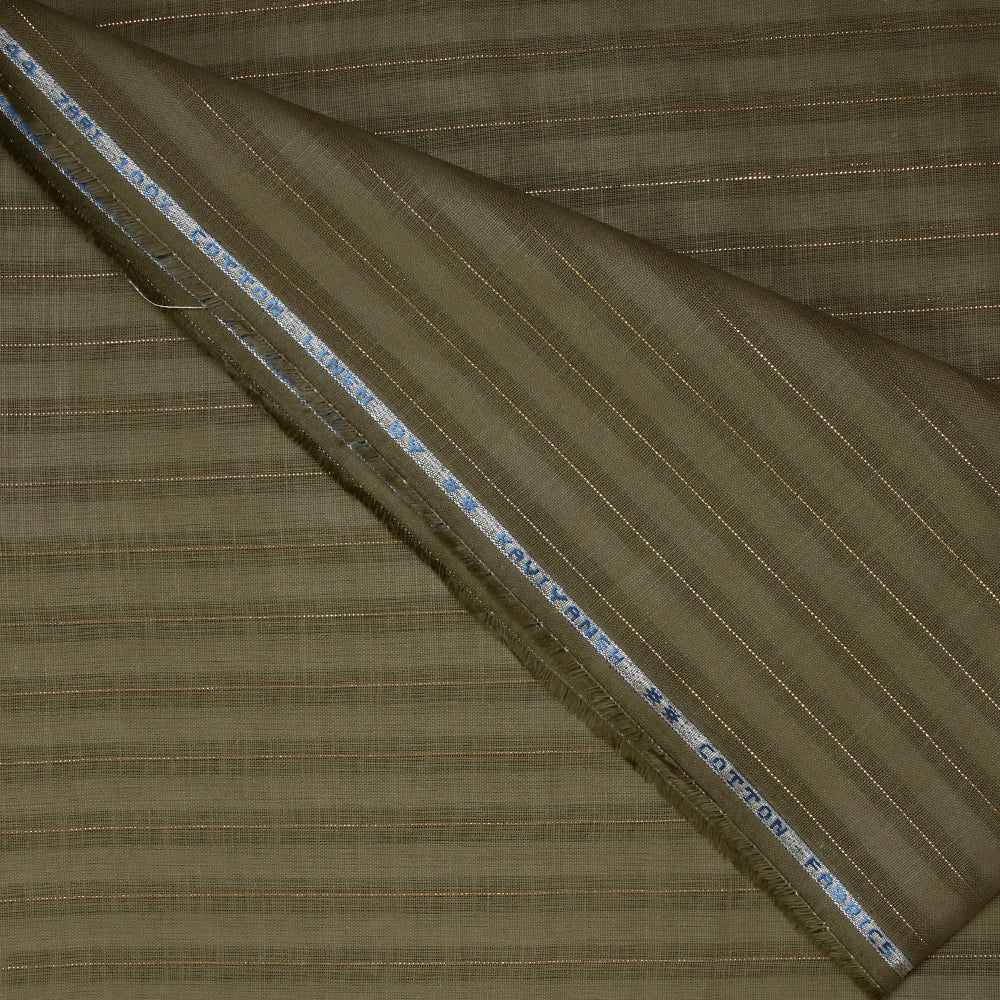 Coton lin rayé Lurex doré fond kaki - Image 6