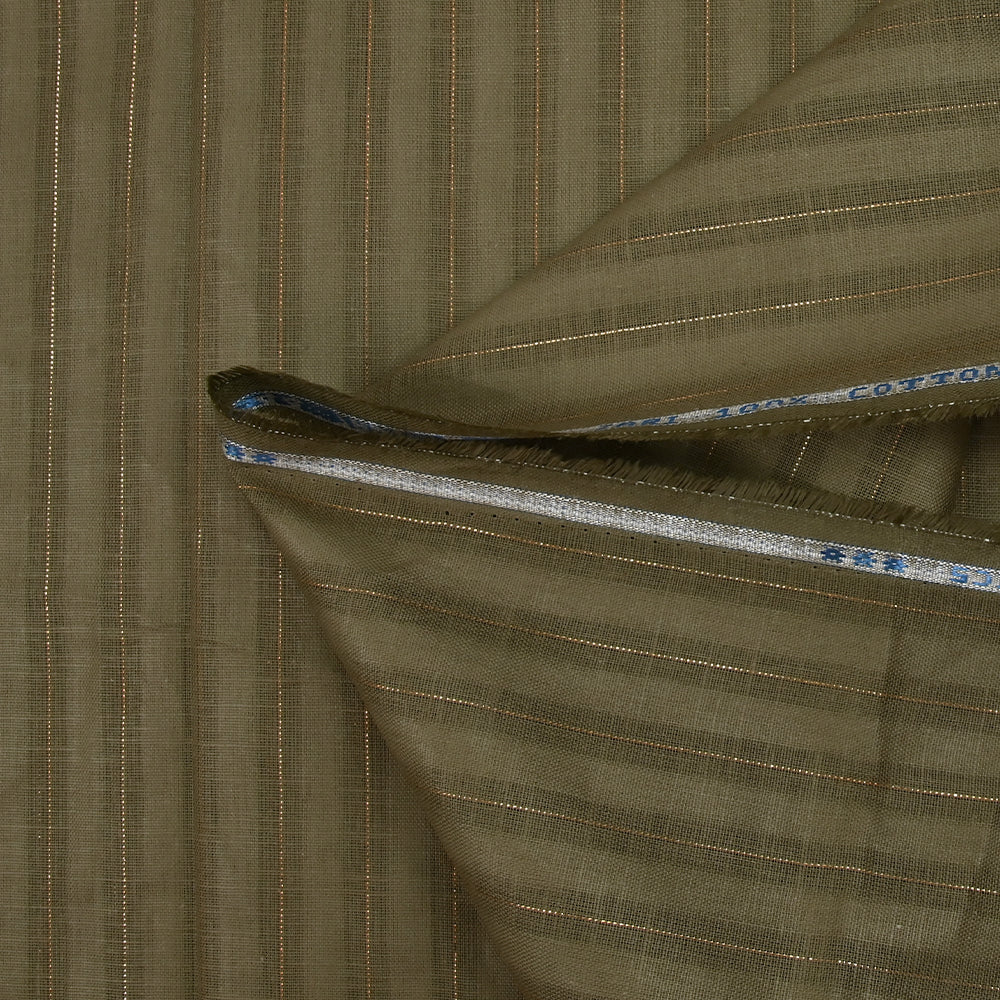Coton lin rayé Lurex doré fond kaki - Image 8