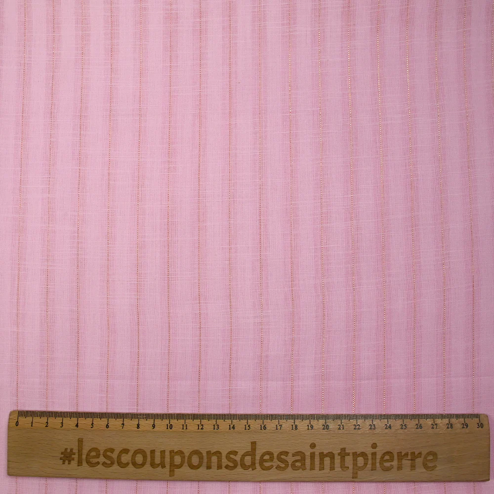 Coton lin rayé Lurex doré fond rose layette - Image 3