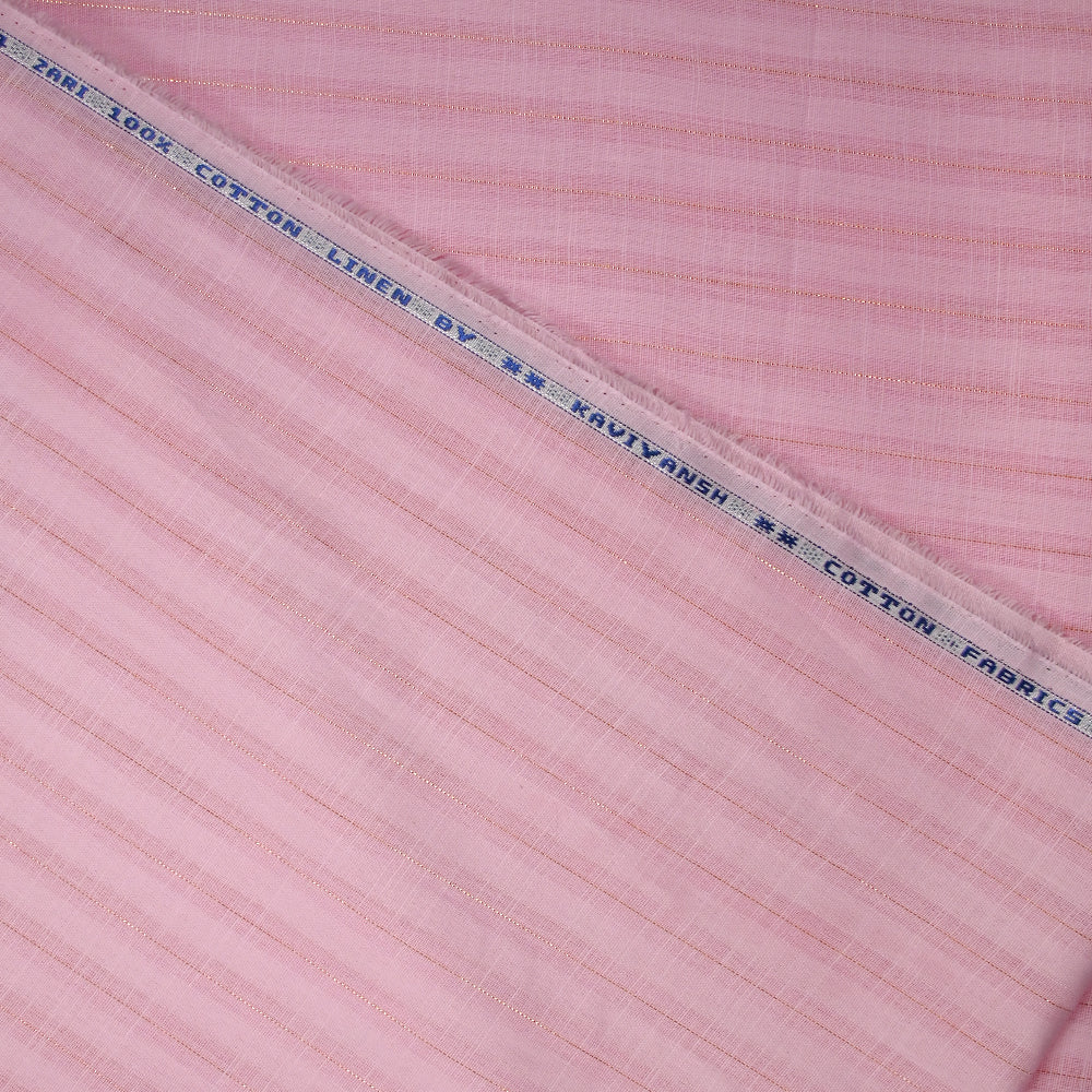 Coton lin rayé Lurex doré fond rose layette - Image 6