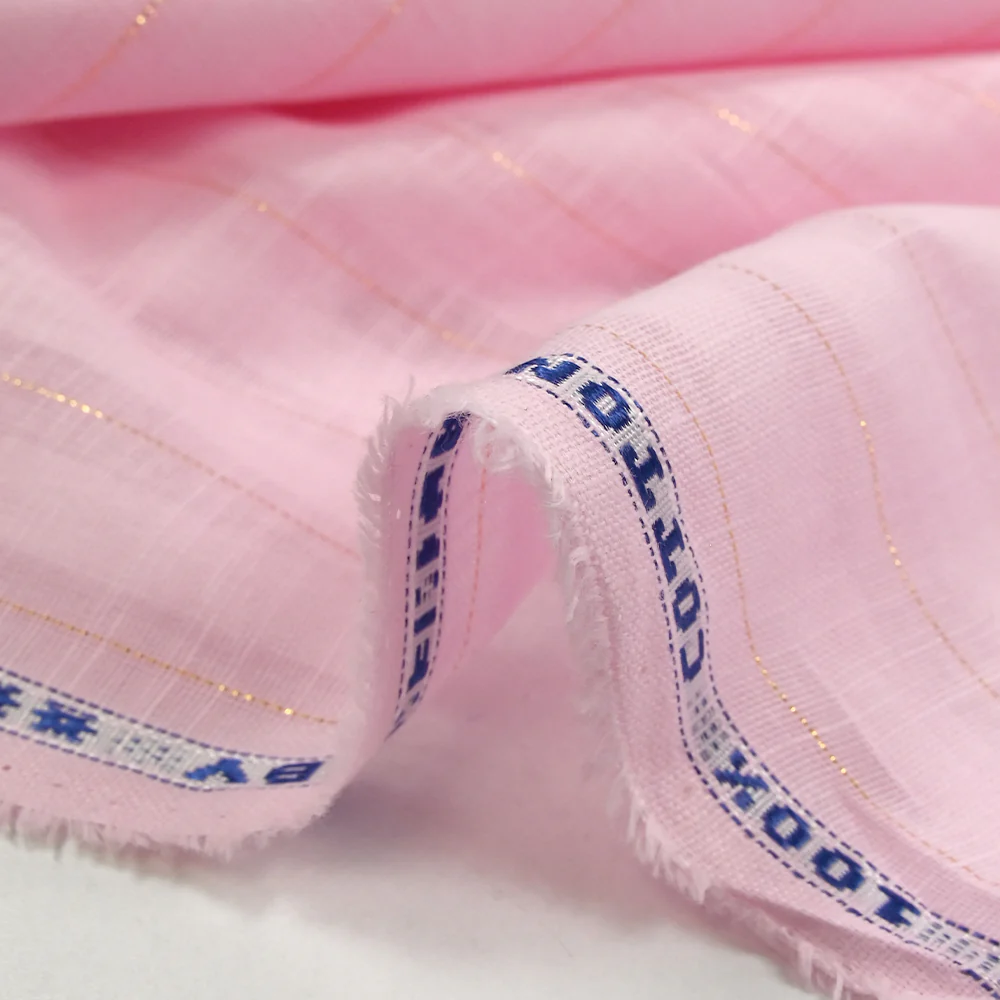 Coton lin rayé Lurex doré fond rose layette - Image 9