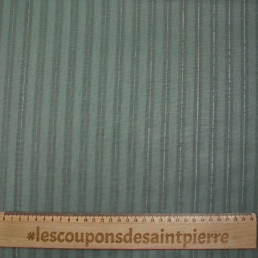 Coton lin rayé Lurex doré fond vert jade foncé - Image 3