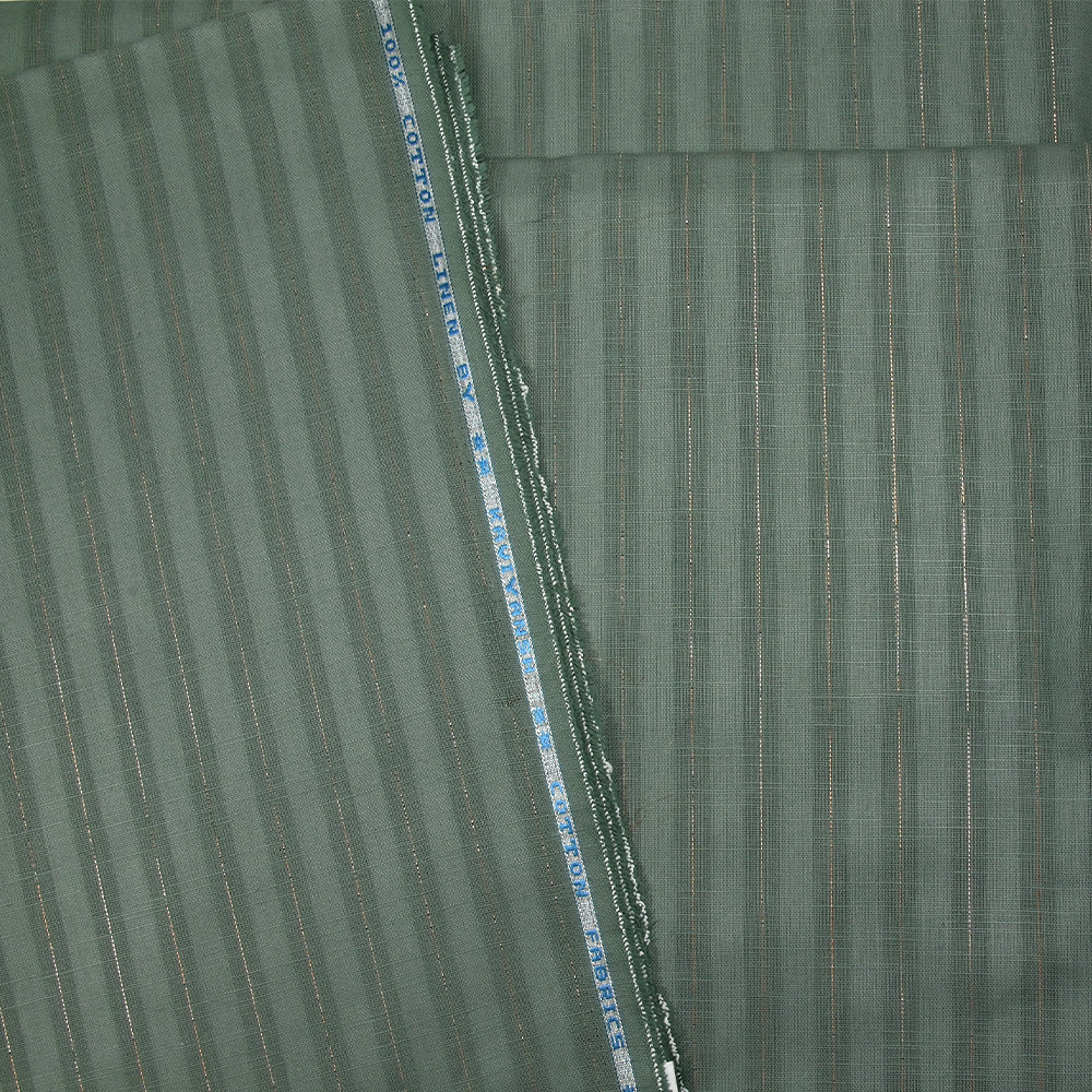 Coton lin rayé Lurex doré fond vert jade foncé - Image 6
