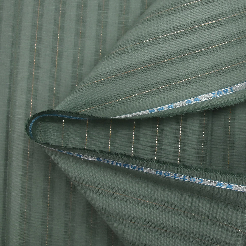 Coton lin rayé Lurex doré fond vert jade foncé - Image 8