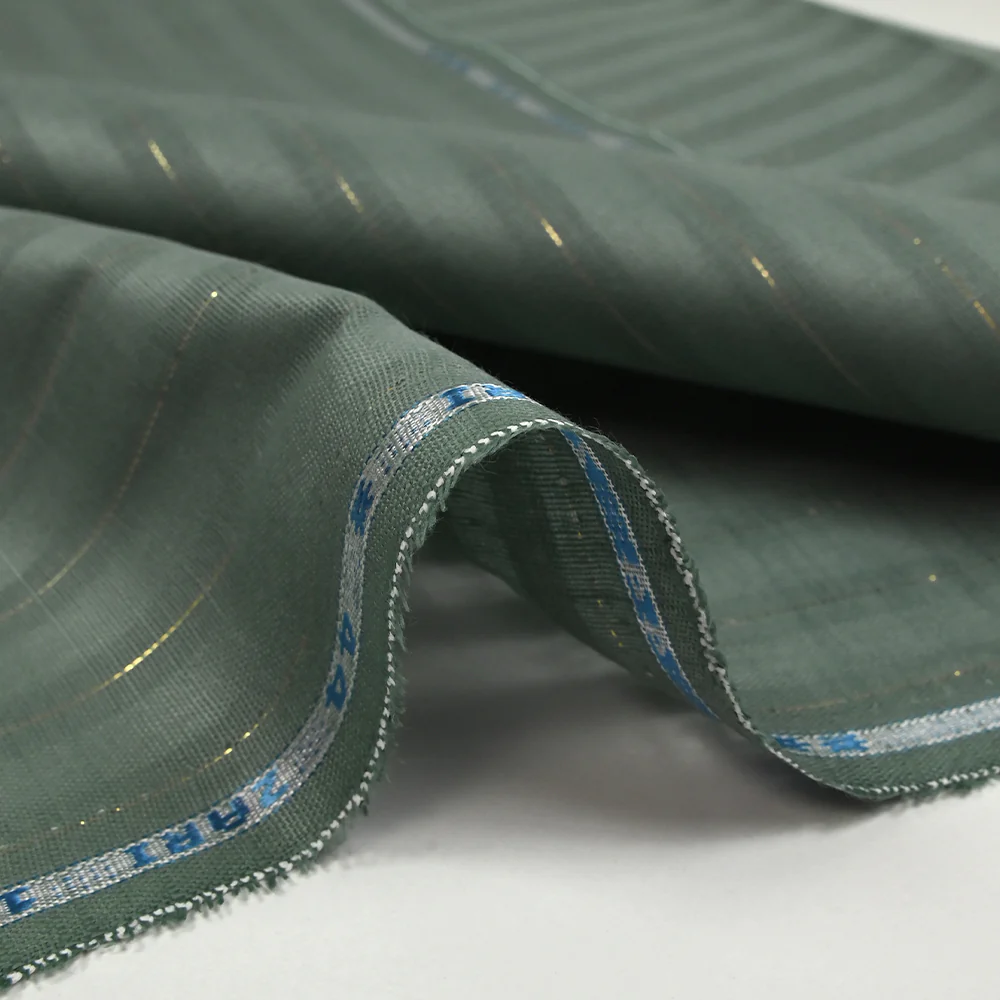 Coton lin rayé Lurex doré fond vert jade foncé - Image 9