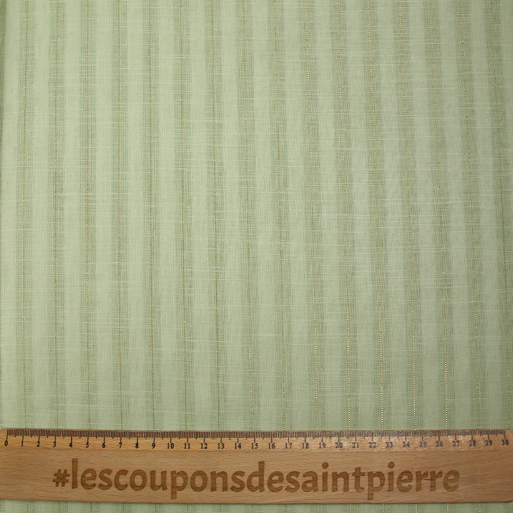 Coton lin rayé Lurex doré fond vert pastel - Image 3