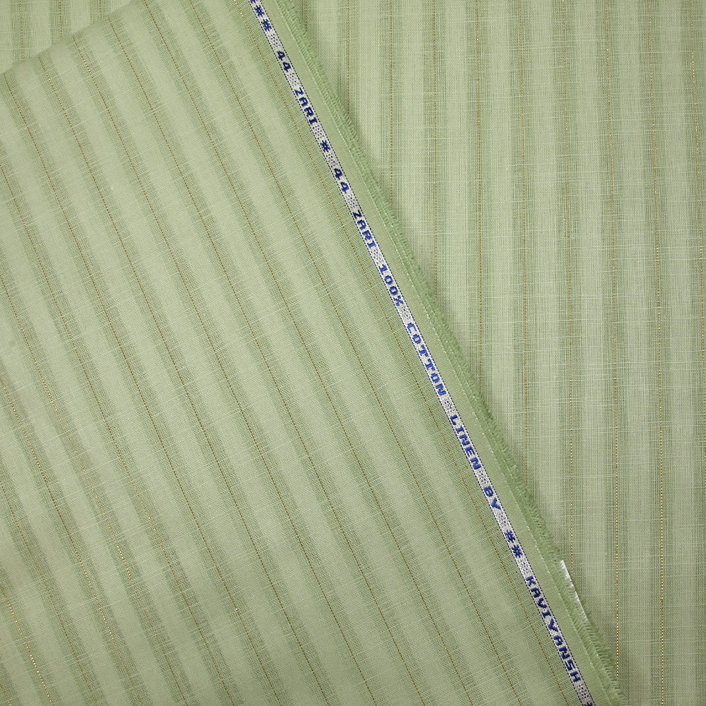 Coton lin rayé Lurex doré fond vert pastel - Image 6